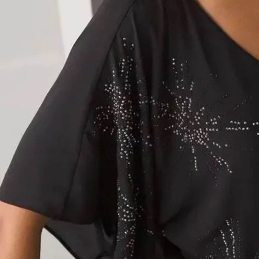 WHITE HOUSE BLACK MARKET EMBELLISHED KIMONO SLEEVE BLOUSE XXS PARTY HOLIDAY - Picture 6 of 6